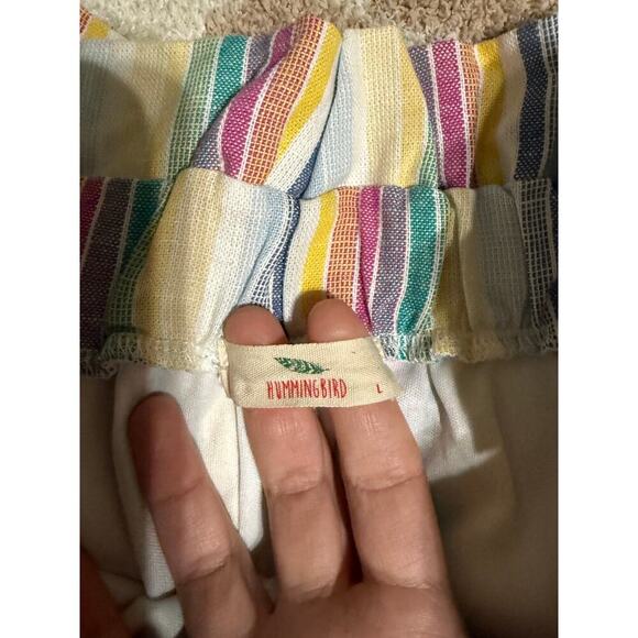 Hummingbird SZ Large Women‎ Linen Blend Striped Rainbow Muted Neutral Shorts - Picture 2 of 8